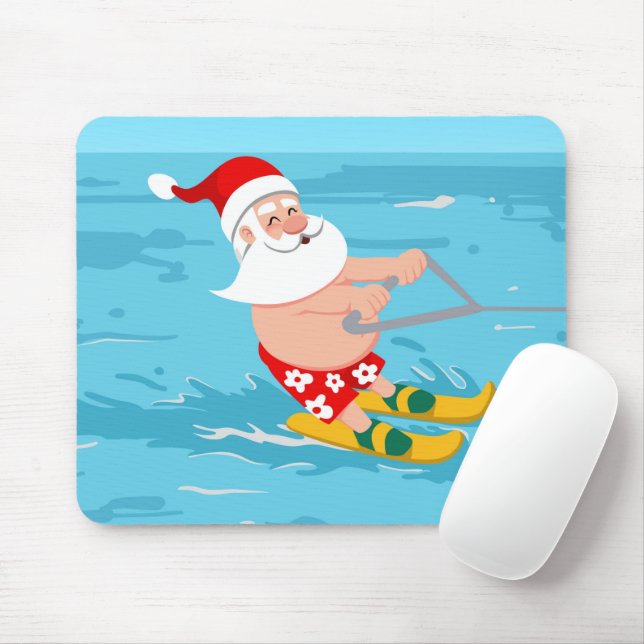 Tapis De Souris Dessin animé Santa Claus water skiing (Avec souris)