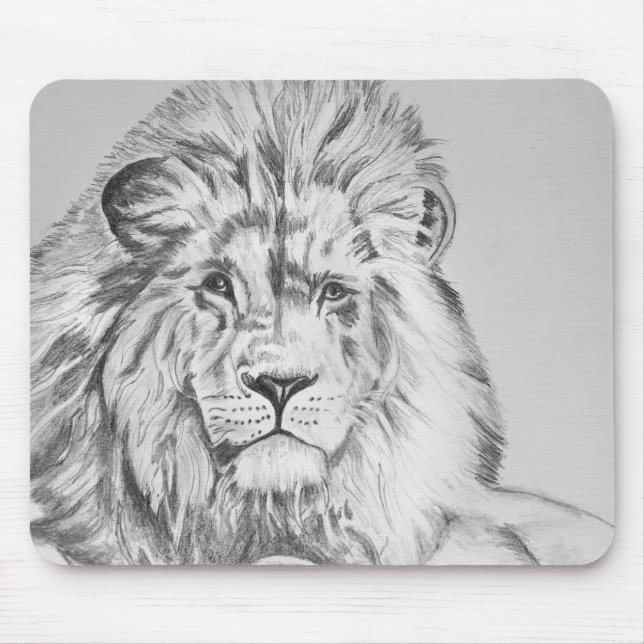 Tapis De Souris Dessin au crayon original Dessin d'un lion (Devant)