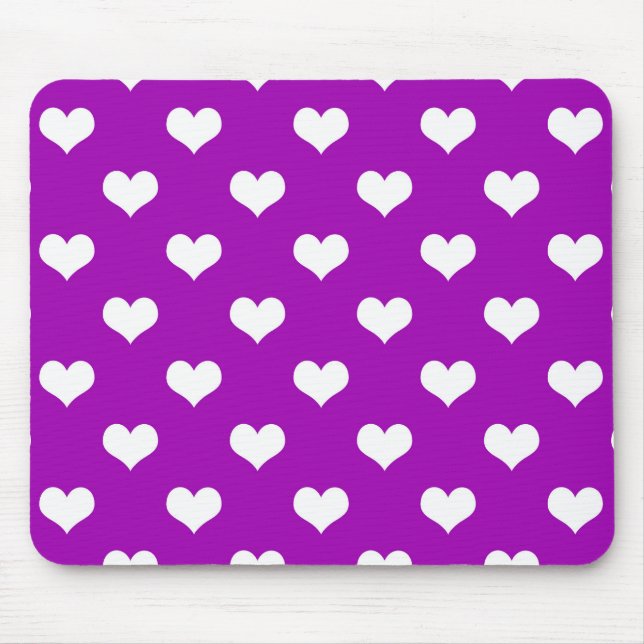 Tapis De Souris Dessin de coeurs adorables violets et blancs (Devant)