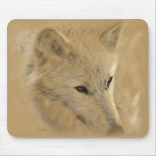 Tapis De Souris Dessin de craie blanc de loup de bois de