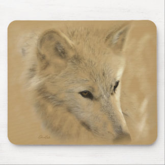 Tapis De Souris Dessin de craie blanc de loup de bois de