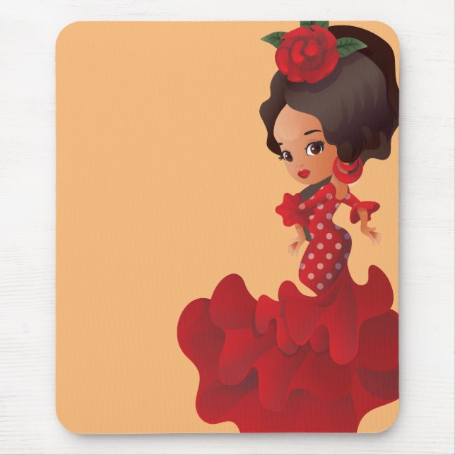 Tapis De Souris Dessin de Flamenco chibi kawaii fille (Devant)