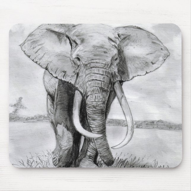Tapis De Souris dessin d'éléphant africain dans la conception de (Devant)