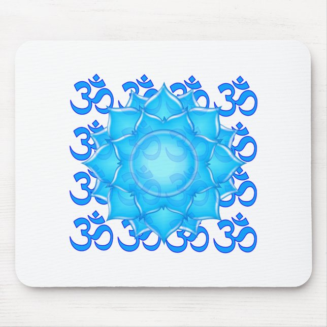 Tapis De Souris Dessin Fleur Lotus De Verre Bleu Avec Motif Om (Devant)