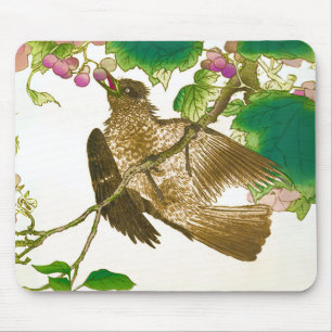 Tapis De Souris Dessin japonais de Jay sur une vigne de raisin