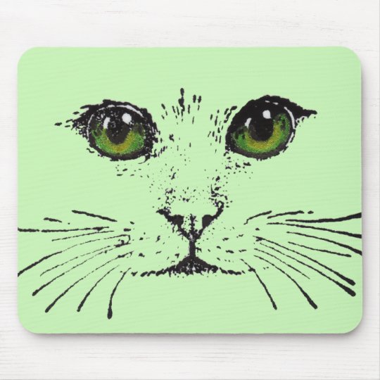 Tapis De Souris Dessin Noir Visage Vert De Chat Yellow Eyes Zazzle Fr