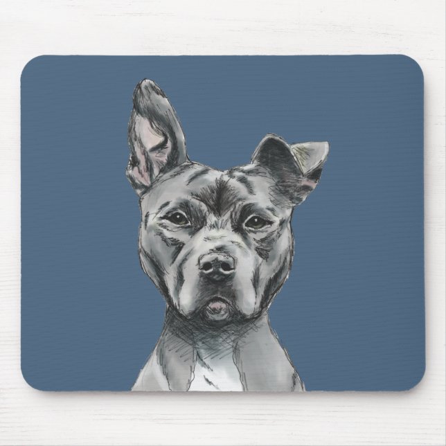 Tapis De Souris Dessin Stalky gris de chien de pitbull (Devant)
