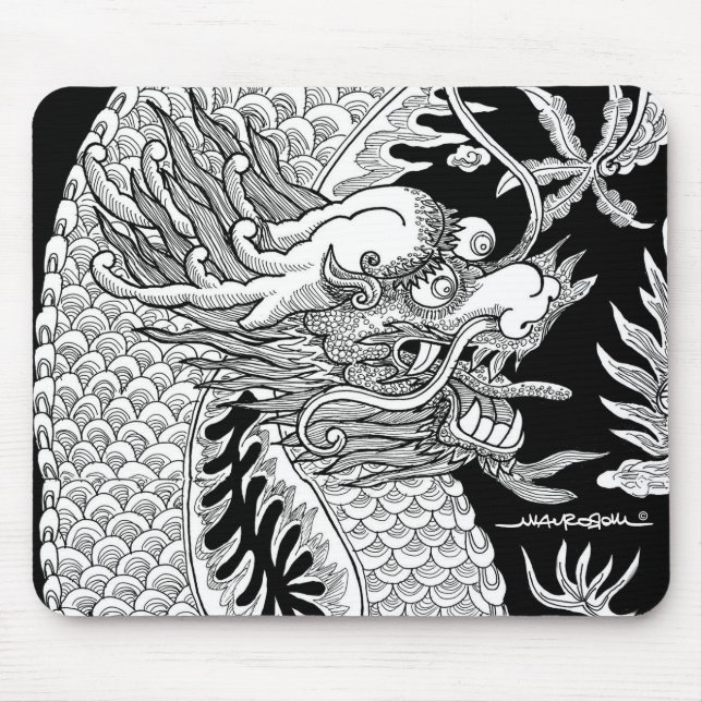 Tapis De Souris Dessin traditionnel chinois Dragon noir et blanc (Devant)