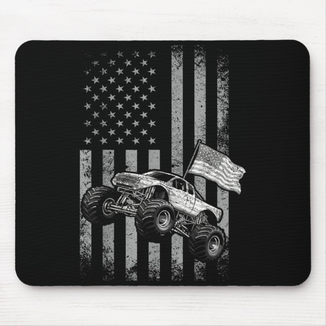 Tapis De Souris Dessin vintage de camion monstre drapeau américain (Devant)