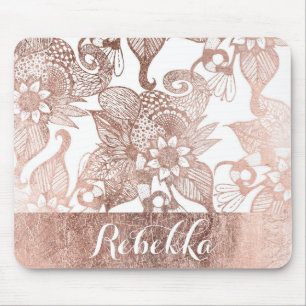 Tapis De Souris Dessins floraux rustiques d'or rose vintage de
