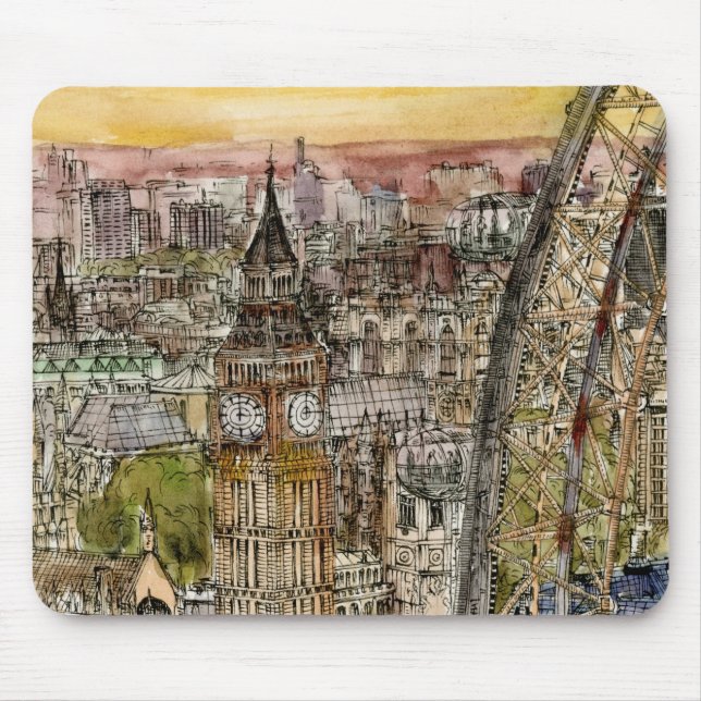 Tapis De Souris Destinations | Aquarelle Big Ben & London Eye (Devant)