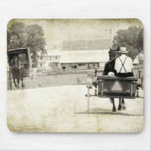 Tapis De Souris Deux Buggies Amish Sepia Rural Road