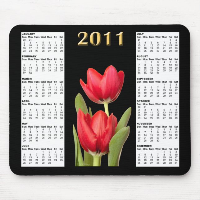 Tapis De Souris Deux calendrier rouge Mousepad des tulipes 2011 (Devant)
