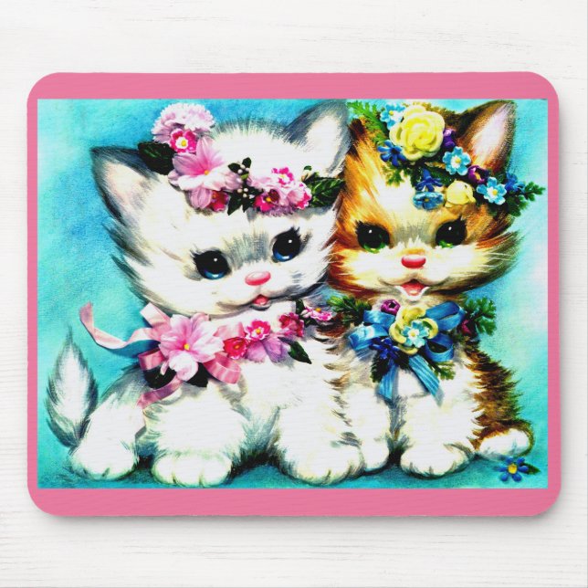 Tapis De Souris deux chatons et beaucoup de fleurs (Devant)