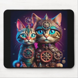 Tapis De Souris Deux chatons Steampunk posent