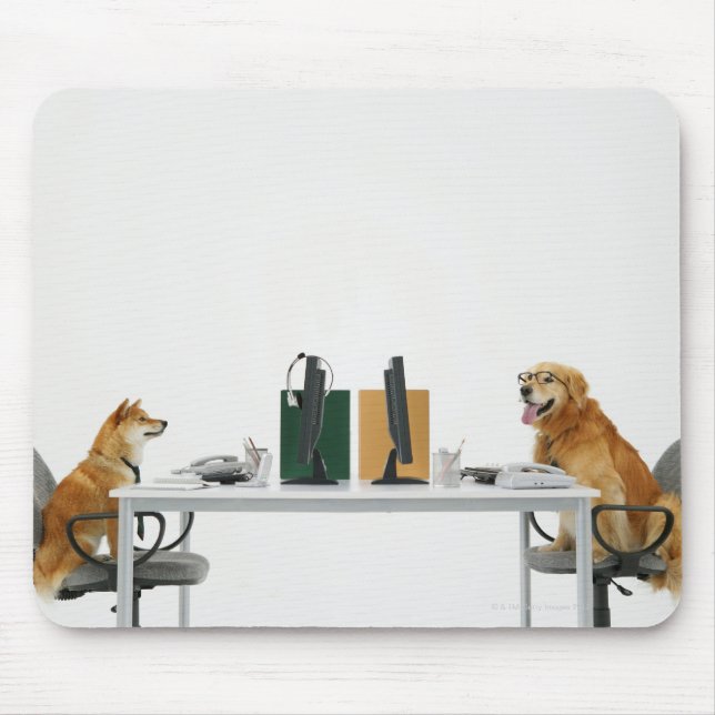 Tapis De Souris Deux chiens portant cravate et lunettes, assis sur (Devant)