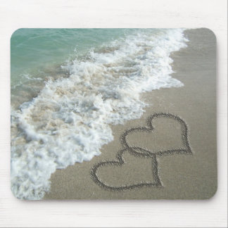 Tapis De Souris Deux Coeurs de sable sur la plage, Océan romantiqu