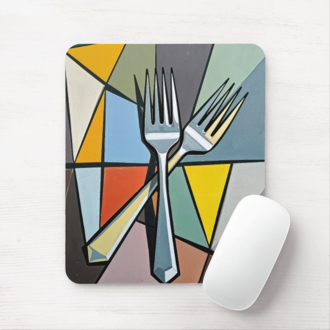 Tapis De Souris Deux fourchettes sur fond abstrait géométrique (Avec souris)