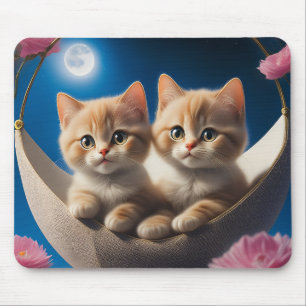Tapis De Souris Deux Jeunes Chatons Dans Un Panier Avec Roses Rose