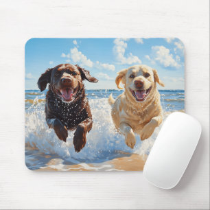 Tapis De Souris Deux Labrador Retrievers sur la plage