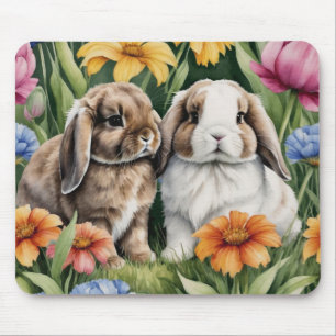 Tapis De Souris Deux lapins de lapin de lapin de petite lop