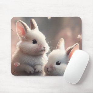 Tapis De Souris Deux lapins mignons avec sakura Mousepad