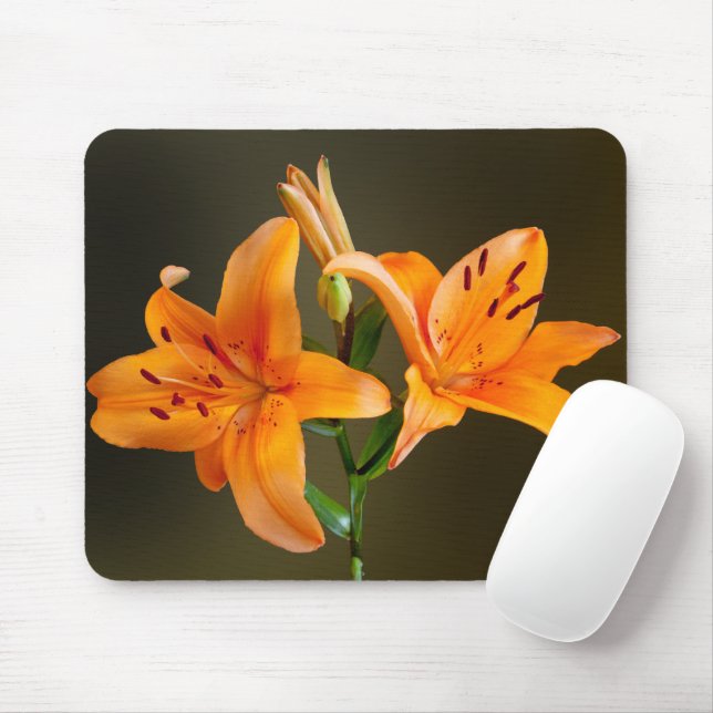 Tapis De Souris Deux Lillies et bourgeons de tigre orange (Avec souris)