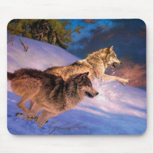 Tapis De Souris Deux loups gris en hiver