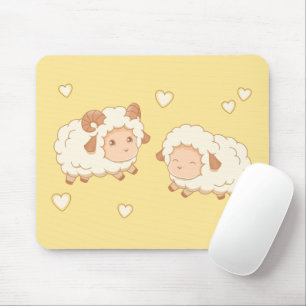 Tapis De Souris Deux mignonnes Petites Ewe de bélier sur Jaune