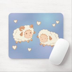 Tapis De Souris Deux mignonnes Petites Oeufs de mouton en Bleu