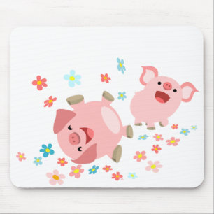 Tapis De Souris Deux mignons cochons de caricature au printemps Mo