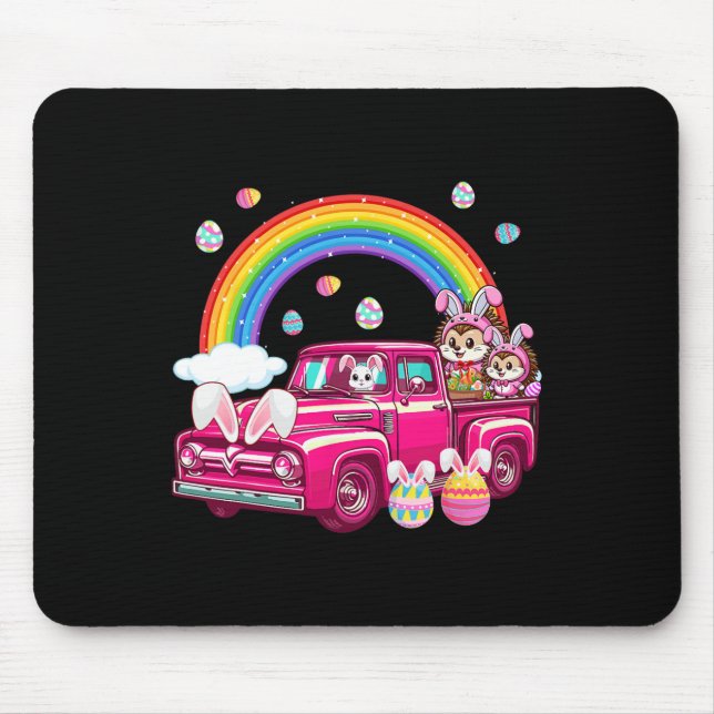 Tapis De Souris Deux Mignons Hérisson De Lapin Sur Camion Chasse P (Devant)