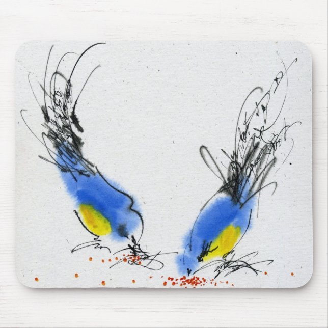 Tapis De Souris Deux petits titmouses picotant le grain. (Devant)