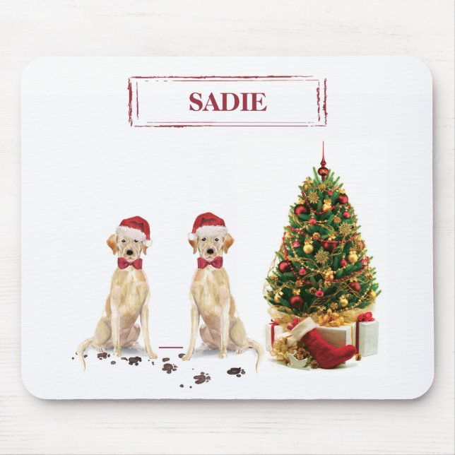 Tapis De Souris Deux récupérateurs du Labrador Drôle chien de Noël (Devant)