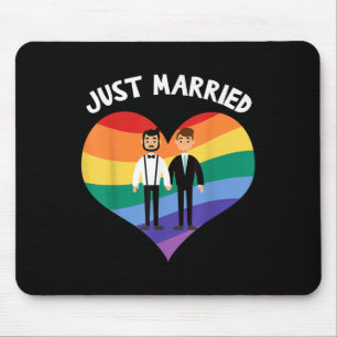 Tapis De Souris Deux Salles Juste Marié Gay Mariage Party Tee Lgbt