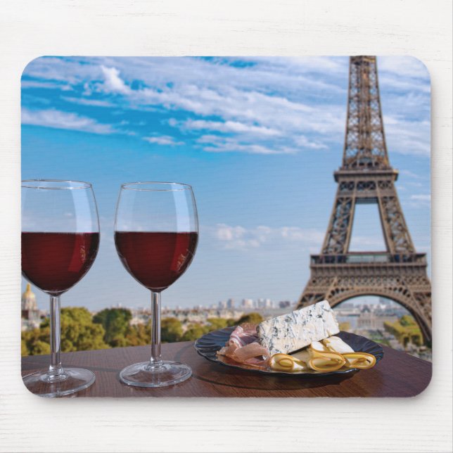 Tapis De Souris Deux verres de vin en café à Paris (Devant)