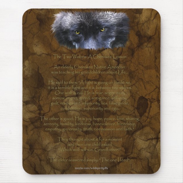 Tapis De Souris DEUX WOLVES CHEROKEE TALE Native American (Devant)