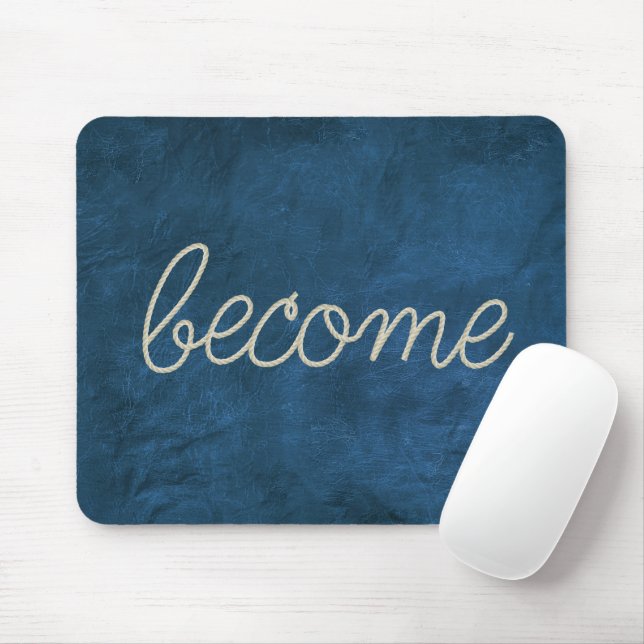 Tapis De Souris "DEVENIR" Texte de Corde sur Cuir Bleu (Avec souris)