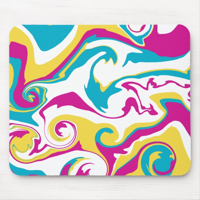 Tapis De Souris Déversement - Turquoise, Jaune, Rose et Blanc (Devant)
