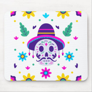 Tapis De Souris dia de los muertos crâne floral