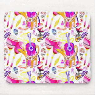 Tapis De Souris Dia De Los Muertos - Squelette, Chien, Musique Mex