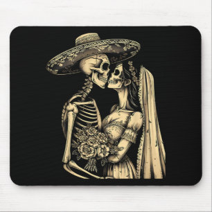 Tapis De Souris Dia De Muertos Sugar Skull Couple Skeleton Bride W
