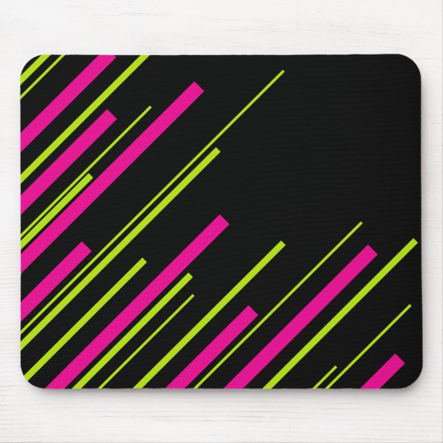 Tapis De Souris Diagonales en vert citron, rose et noir (Devant)