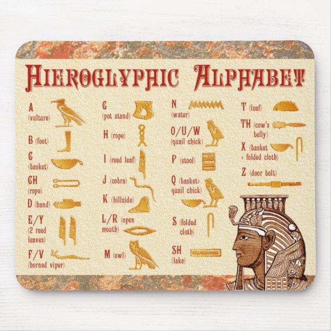 Tapis De Souris Diagramme hiéroglyphique égyptien d'alphabet (Devant)