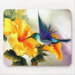 Tapis De Souris Diamant Bleu Colibri et Flower Art