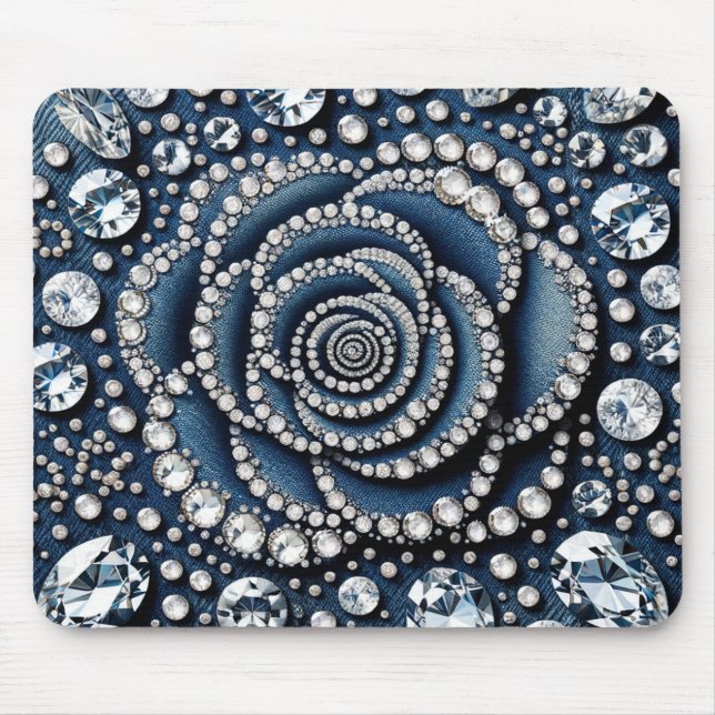 Tapis De Souris Diamant Rose & Denim Glam Bling Bijoux (Devant)