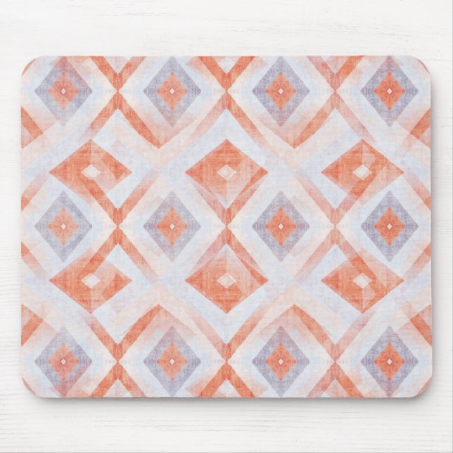 Tapis De Souris Diamant Rustique Géométrique en Terracotta et Bleu (Devant)