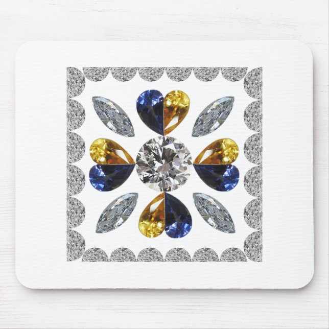 Tapis De Souris Diamant unique, Bleu Jaune en Coeur (Devant)