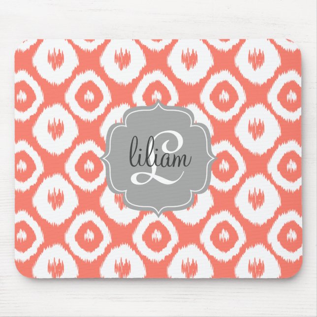Tapis De Souris Diamants de corail chics modernes d'Ikat (Devant)