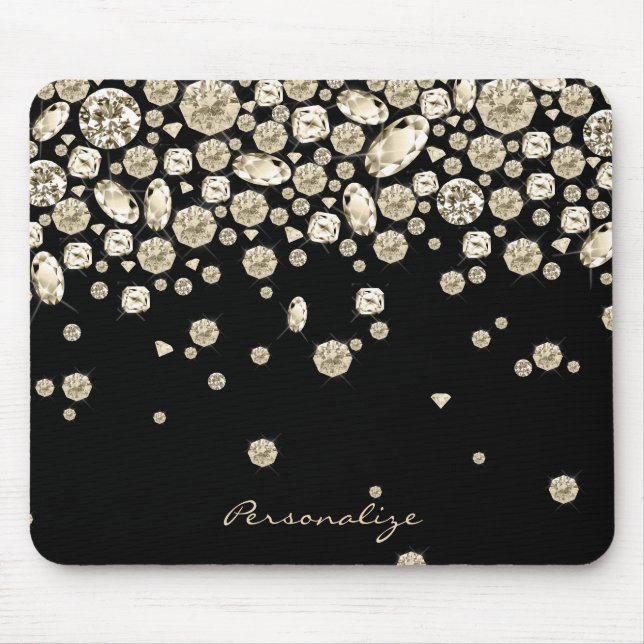 Tapis De Souris Diamants d'or sur noir (Devant)
